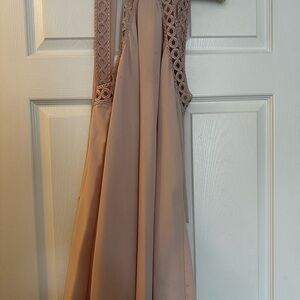 Elegant Lace Trimmed Dress in Beige